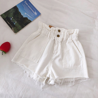 Pantaloni scurți casual de damă cu talie elastică în alb și negru