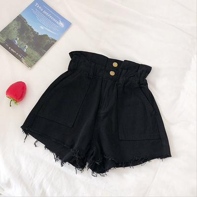 Pantaloni scurți casual de damă cu talie elastică în alb și negru