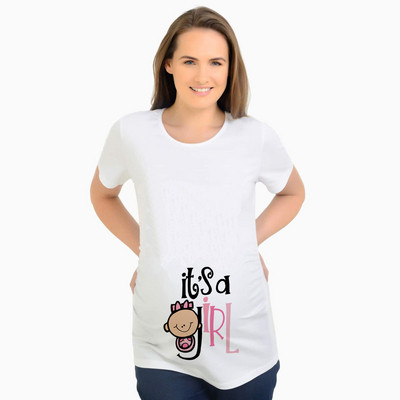 Модерна дамска тениска за бременни жени с апликация в бял цвят 