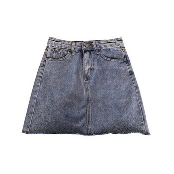 Fusta de damă actuală din denim cu aplicație de buzunar cu talie înaltă