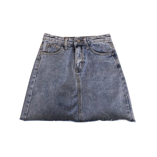 Fusta de damă actuală din denim cu aplicație de buzunar cu talie înaltă