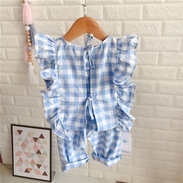 Set copii in carouri pentru fete maiou si pantaloni