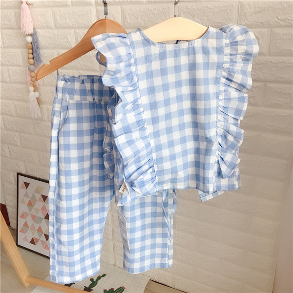 Set copii in carouri pentru fete maiou si pantaloni