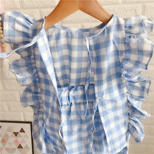 Set copii in carouri pentru fete maiou si pantaloni