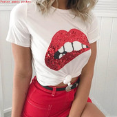 Modern női póló rövid ujjal és flitterekkel fehér és fekete színben