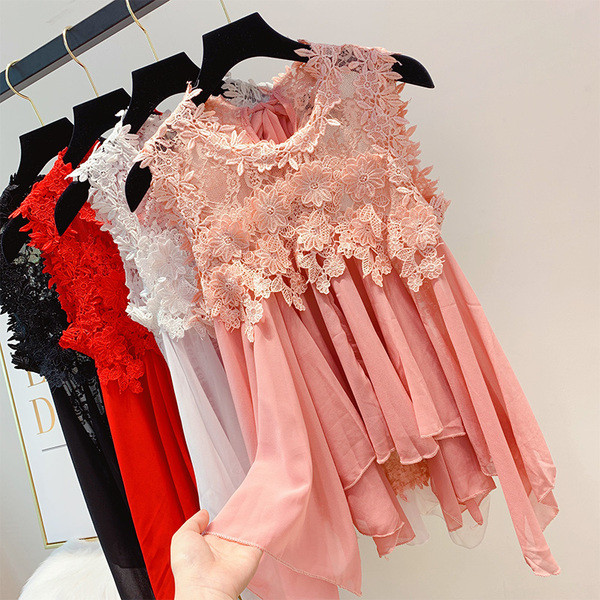 Top de damă din dantelă asimetrică în patru culori