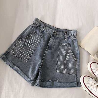 Pantaloni scurți de damă din denim cu talie elastică