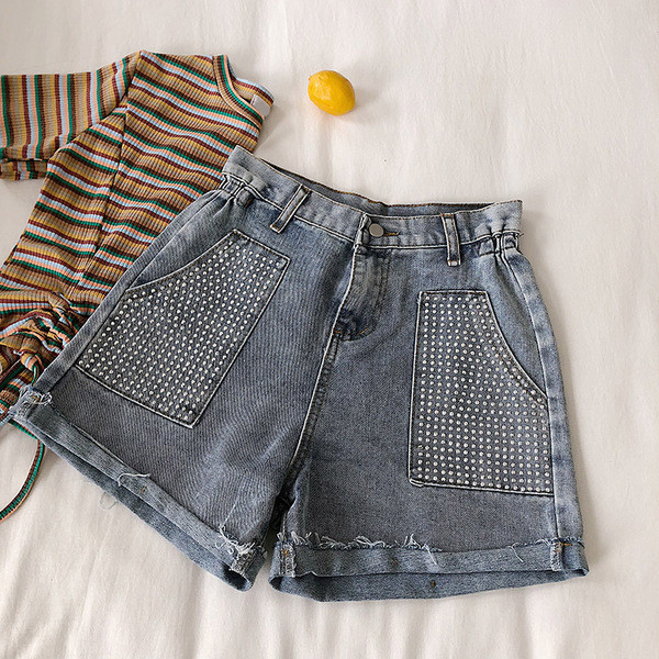 Pantaloni scurți de damă din denim cu talie elastică