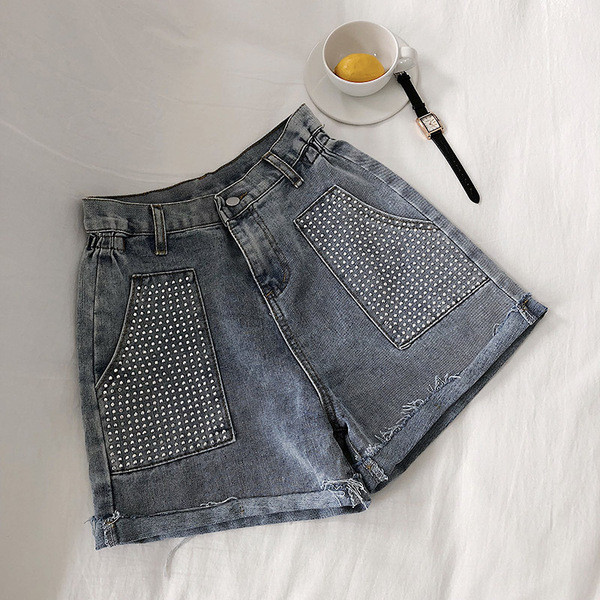 Pantaloni scurți de damă din denim cu talie elastică