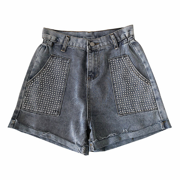 Pantaloni scurți de damă din denim cu talie elastică