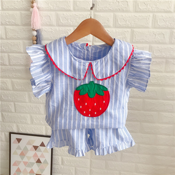 Set copii model in dungi pentru fete in albastru