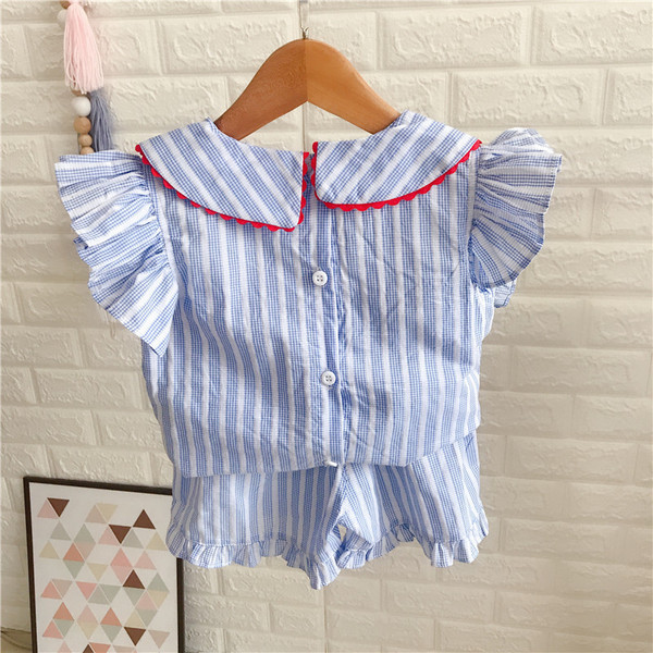 Set copii model in dungi pentru fete in albastru