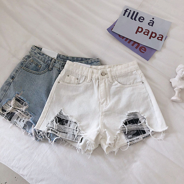 Blugi scurti de dama cu motive rupte in doua culori