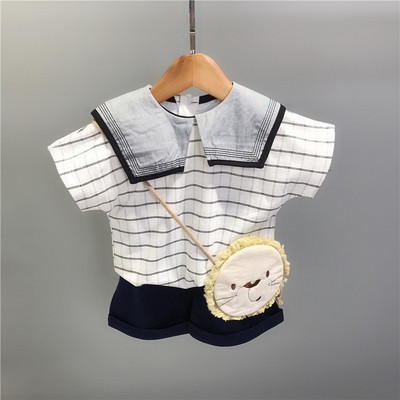 Модерен детски комплект блуза с О-образно деколте и панталон за момчета
