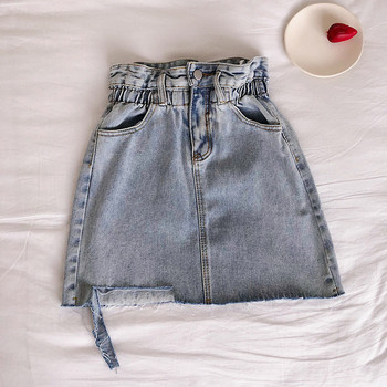 Fusta de dama casual din denim cu talie elastica in albastru