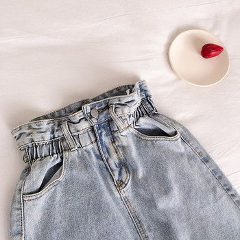 Fusta de dama casual din denim cu talie elastica in albastru