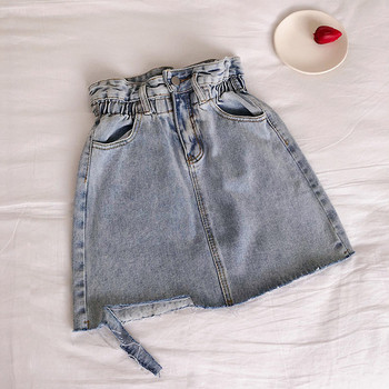 Fusta de dama casual din denim cu talie elastica in albastru