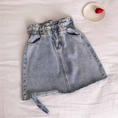Fusta de dama casual din denim cu talie elastica in albastru
