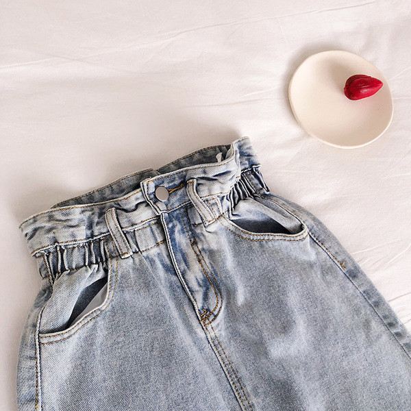 Fusta de dama casual din denim cu talie elastica in albastru