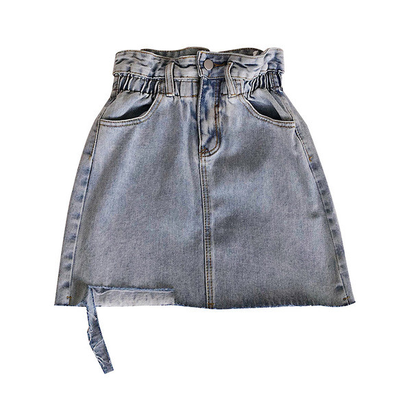Fusta de dama casual din denim cu talie elastica in albastru