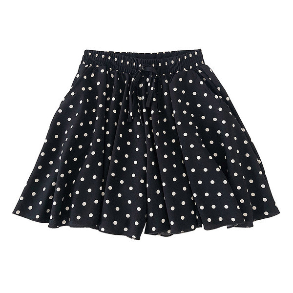 Pantaloni scurți casual de damă cu talie elastică în alb-negru