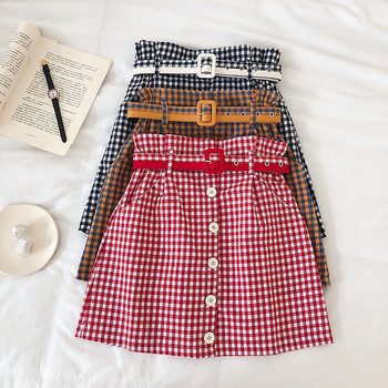 Fusta dama in carouri cu talie inalta si curea in mai multe culori