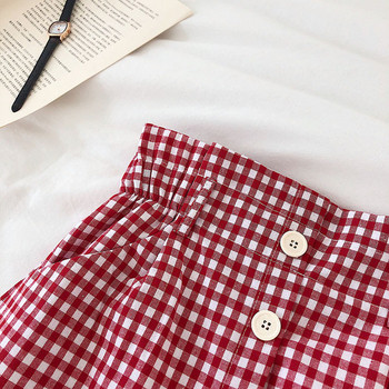 Fusta dama in carouri cu talie inalta si curea in mai multe culori