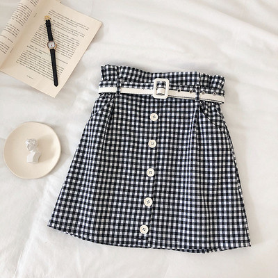 Fusta dama in carouri cu talie inalta si curea in mai multe culori