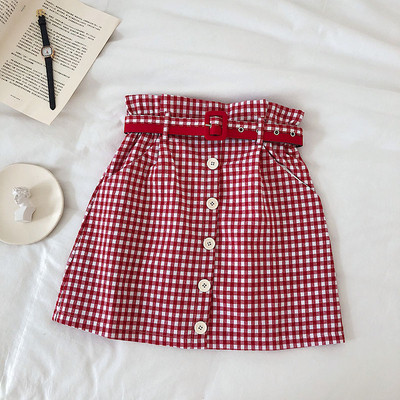 Fusta dama in carouri cu talie inalta si curea in mai multe culori