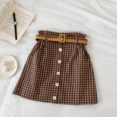 Fusta dama in carouri cu talie inalta si curea in mai multe culori