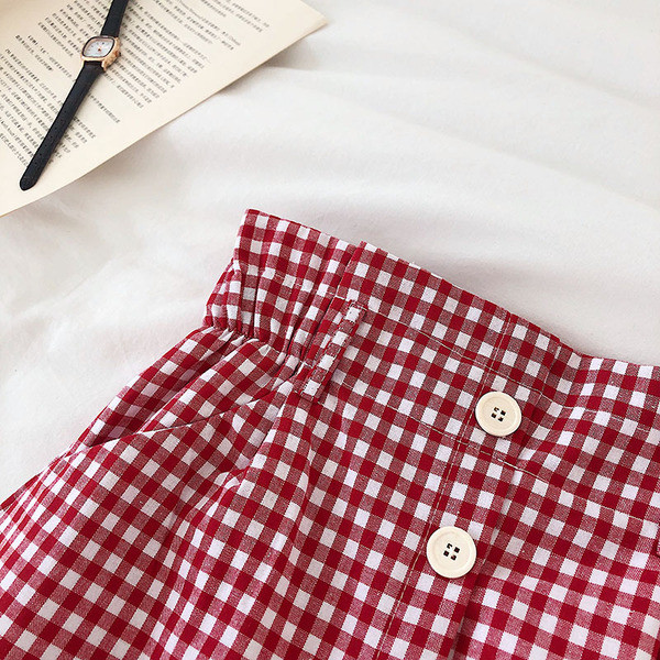 Fusta dama in carouri cu talie inalta si curea in mai multe culori