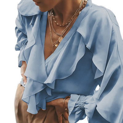 Cămașă modernă de damă cu decolteu în V în trei culori