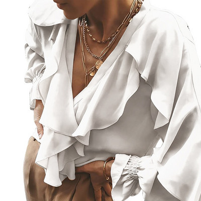 Cămașă modernă de damă cu decolteu în V în trei culori