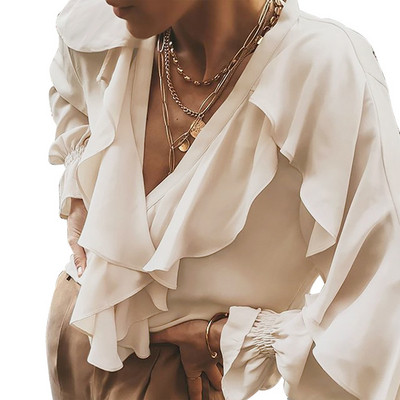 Cămașă modernă de damă cu decolteu în V în trei culori