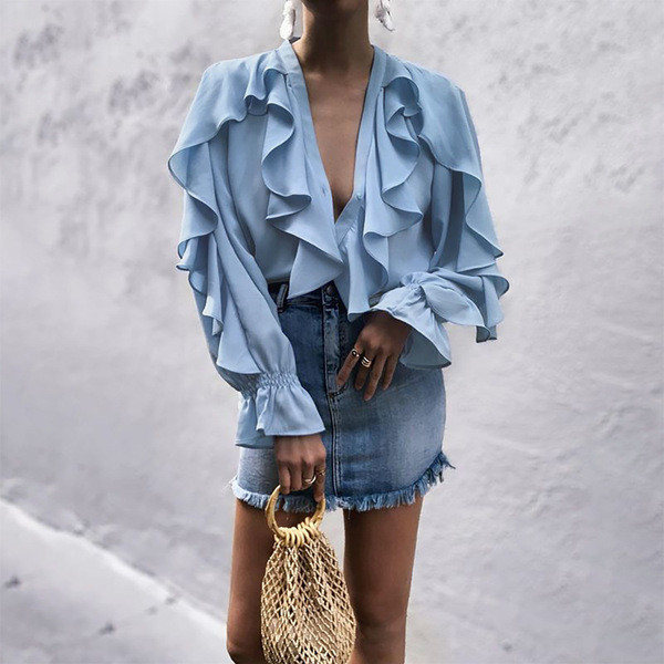 Cămașă modernă de damă cu decolteu în V în trei culori