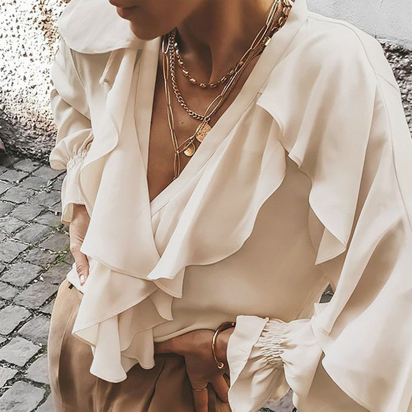 Cămașă modernă de damă cu decolteu în V în trei culori