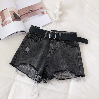 Pantaloni scurți din denim de damă în albastru și negru