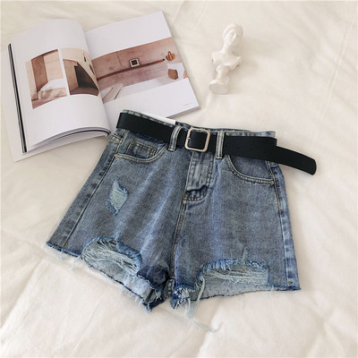 Pantaloni scurți din denim de damă în albastru și negru