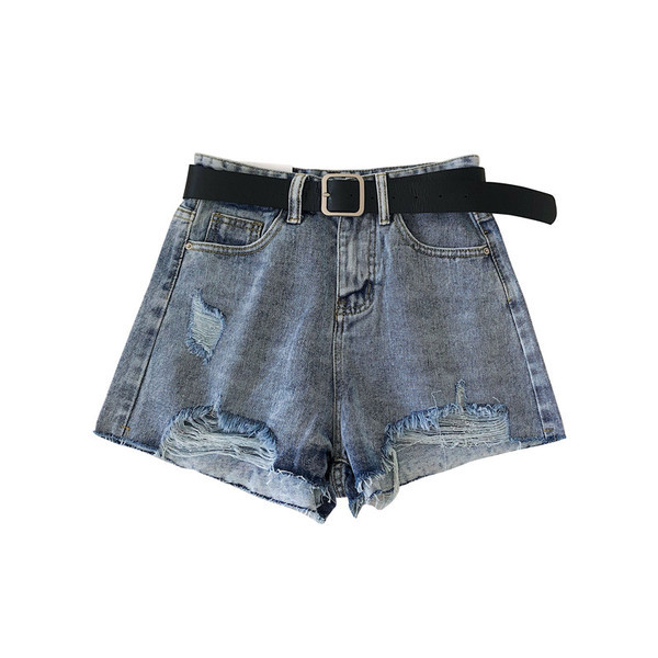 Pantaloni scurți din denim de damă în albastru și negru