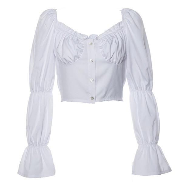 Cămașă elegantă de damă în alb, cu nasturi și mâneci lungi