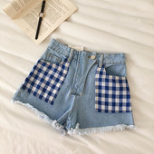 Blugi scurti casual de dama cu buzunare albastre