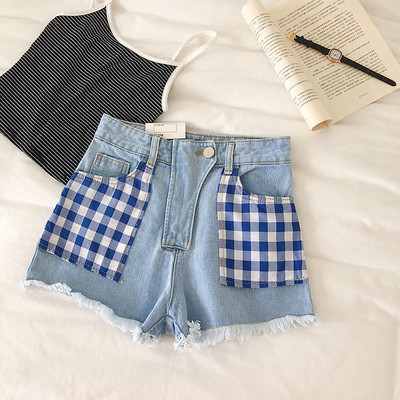 Blugi scurti casual de dama cu buzunare albastre