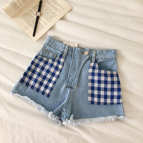 Blugi scurti casual de dama cu buzunare albastre