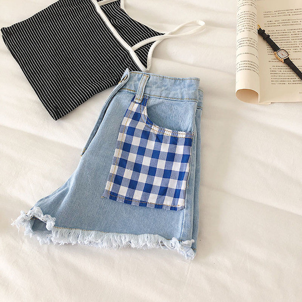 Blugi scurti casual de dama cu buzunare albastre