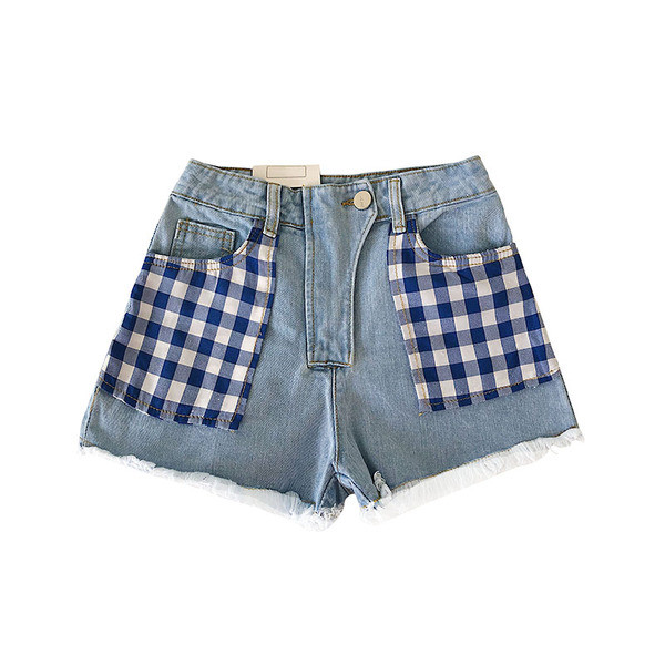 Blugi scurti casual de dama cu buzunare albastre