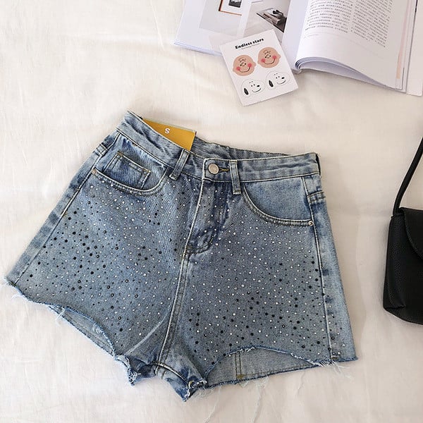 Pantaloni scurți de damă cu un element - pietre în trei culori