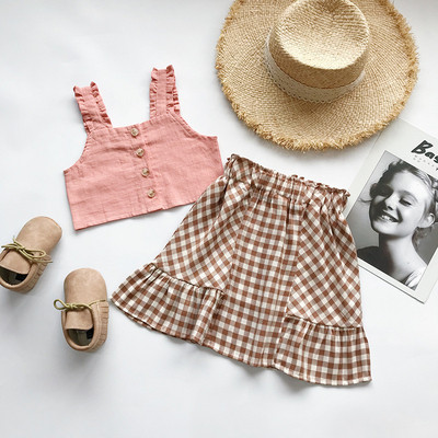 Set copii model nou din doua parti fusta si maiou in doua culori pentru fete