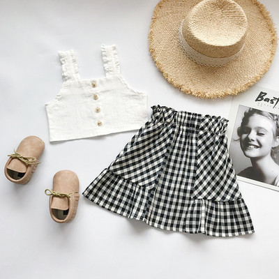 Set copii model nou din doua parti fusta si maiou in doua culori pentru fete