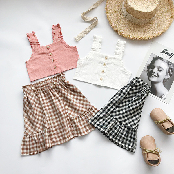 Set copii model nou din doua parti fusta si maiou in doua culori pentru fete