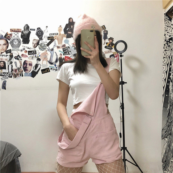 Salopeta dama casual model scurta de culoare roz